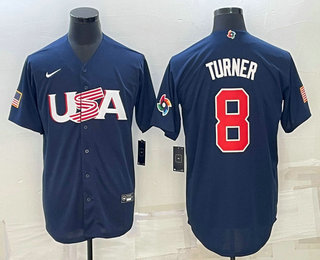 Mens USA Baseball #8 Trea Turner 2023 Navy World Baseball Classic Stitched Jerseys->2023 world baseball classic->MLB Jersey